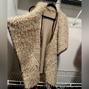 cozy shaggy tan open vest